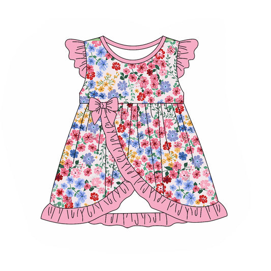 Flutter sleeves floral pink ruffle baby girls dresses