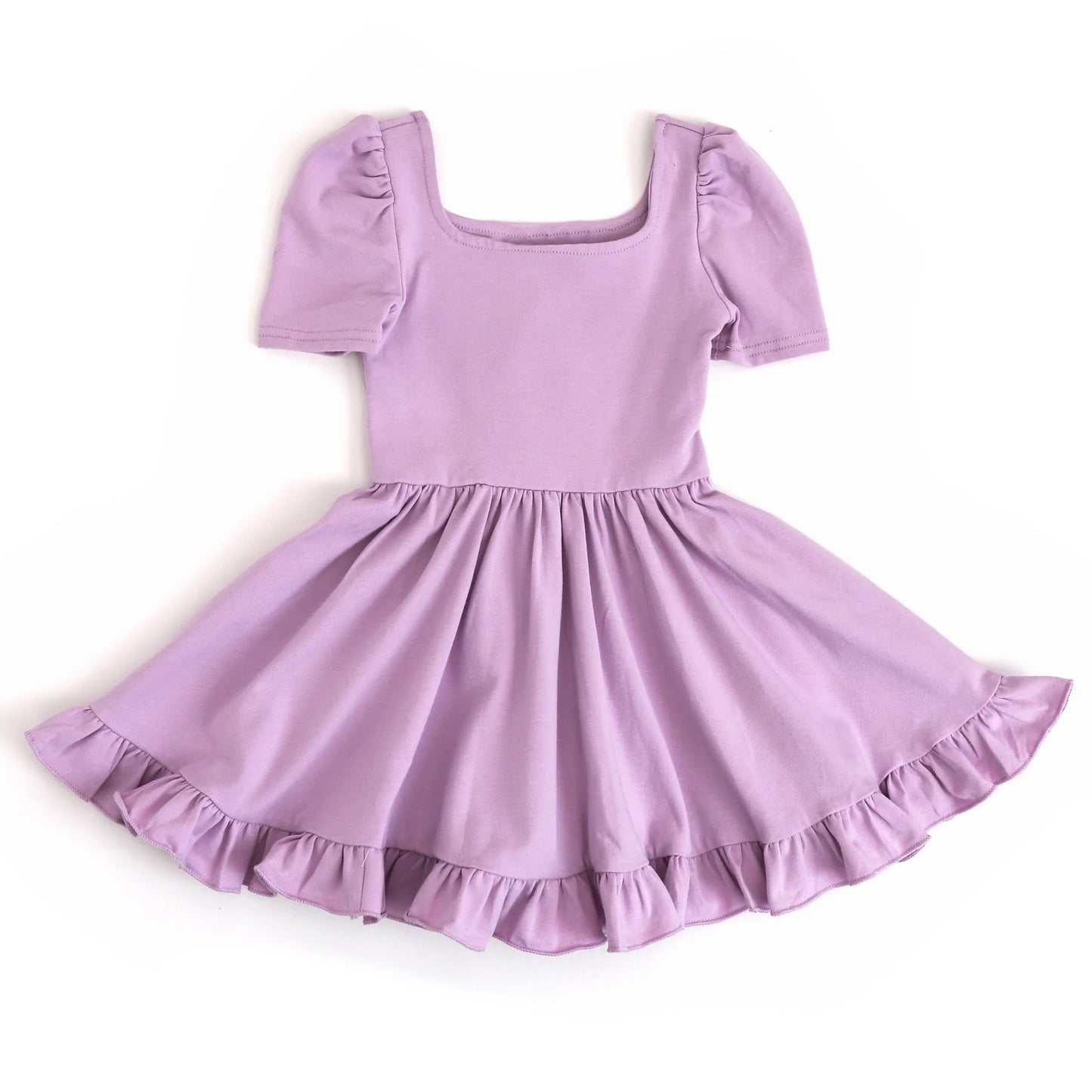 Lavender short sleeves ruffle summer girls dresses