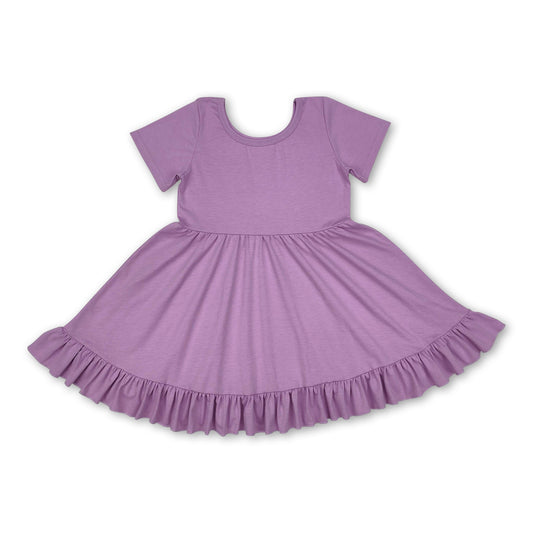 Lavender short sleeves ruffle summer girls dresses