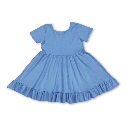 Light blue short sleeves ruffle summer girls dresses