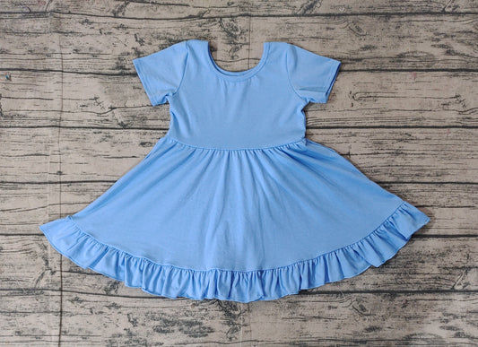 Light blue short sleeves ruffle summer girls dresses