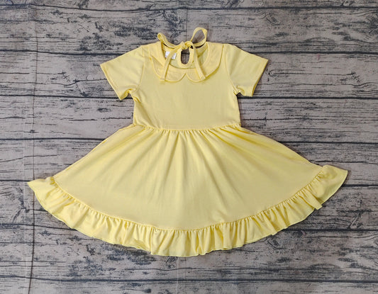 Yellow short sleeves ruffle summer girls dresses