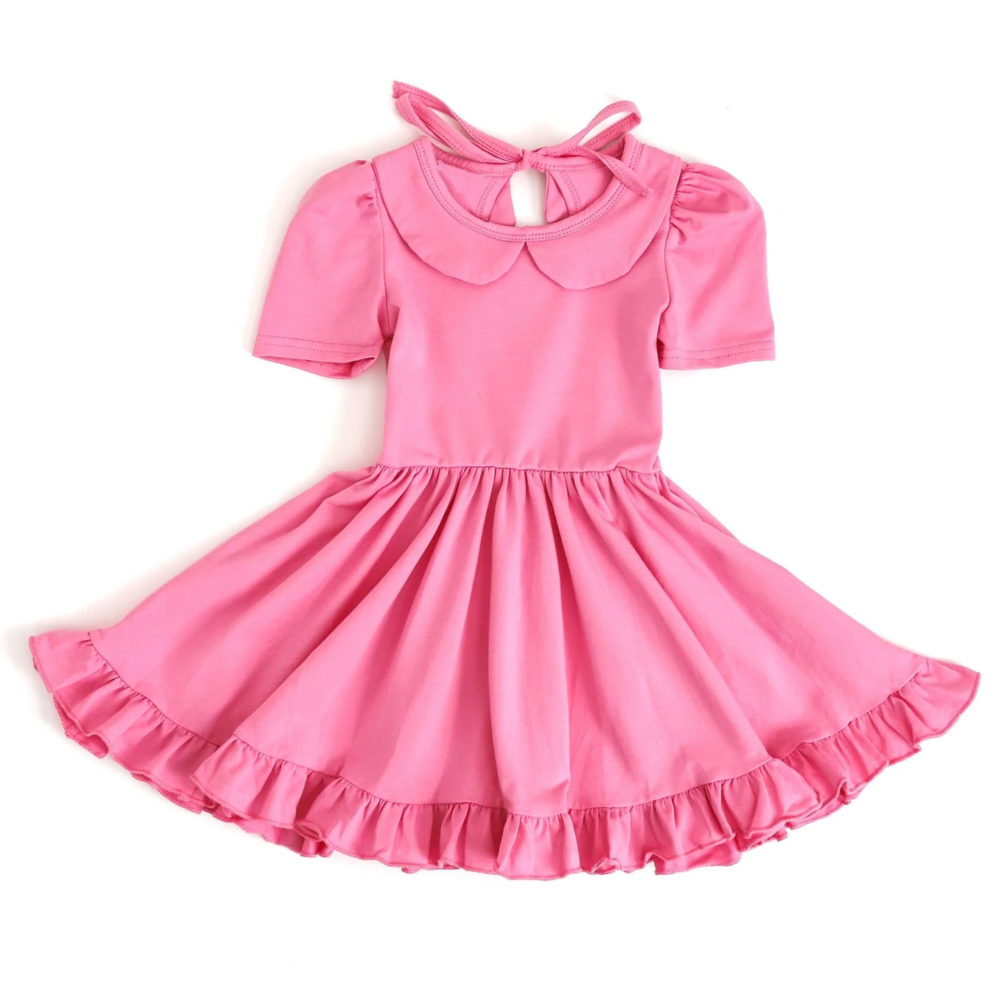 Pink short sleeves ruffle summer girls dresses