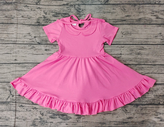 Pink short sleeves ruffle summer girls dresses