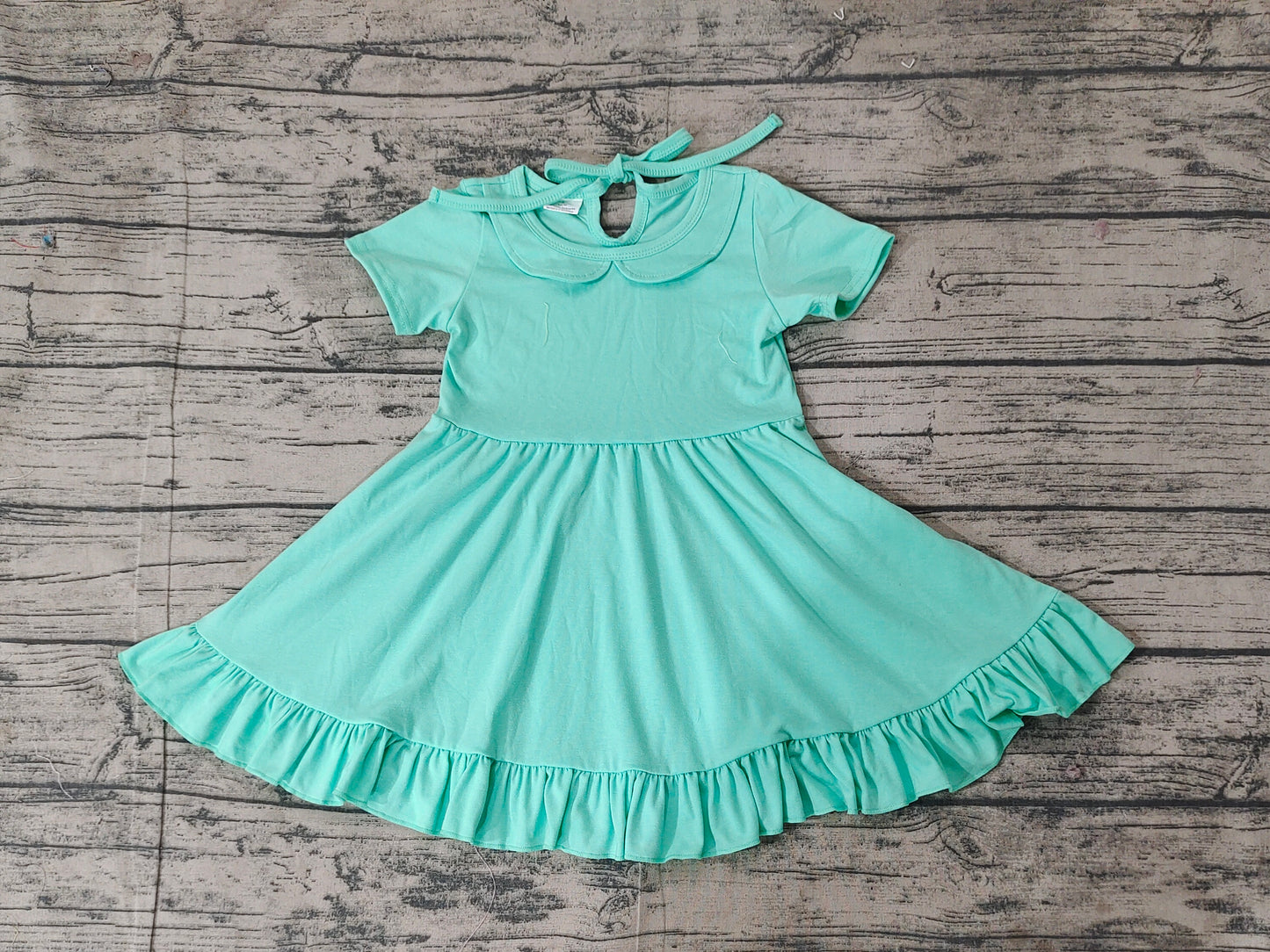 Green short sleeves ruffle summer girls dresses