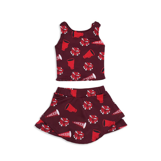 Maroon sleeveless cheer kids girls active wear set