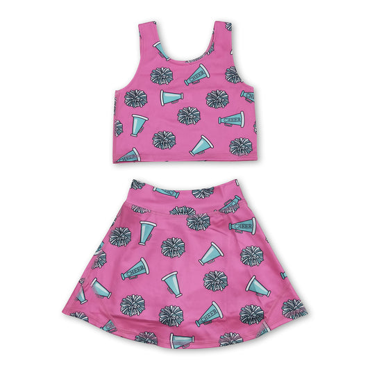 Pink sleeveless cheer kids girls active wear set