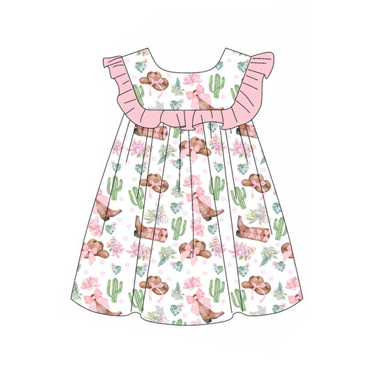 Pink ruffle cactus boots hat western girls dresses