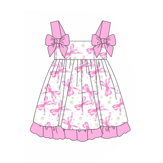 Pink straps bow ruffle baby girls summer dresses