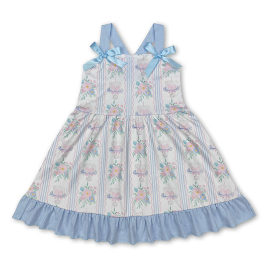 Straps cake bow floral Happy Birthday girls dresses
