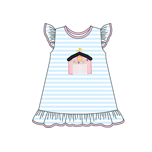 Flutter sleeves stripe farm ruffle baby girls dresses