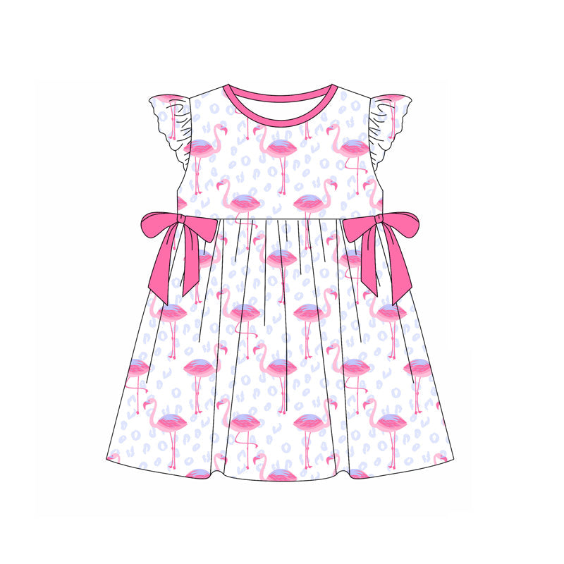Flutter sleeves flamingo pink bow baby girls dresses