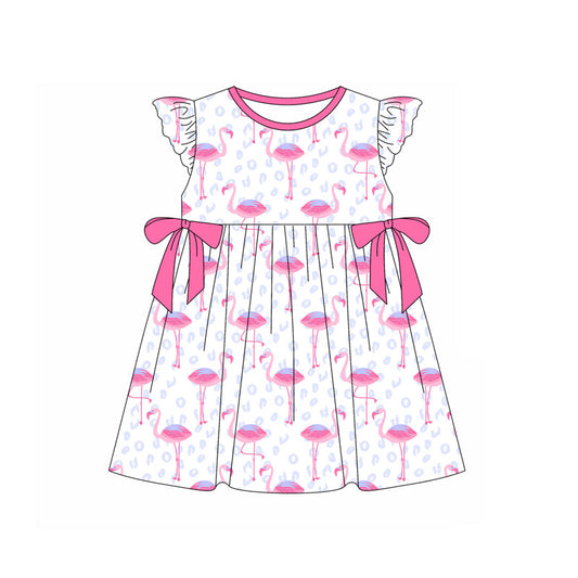 Flutter sleeves flamingo pink bow baby girls dresses