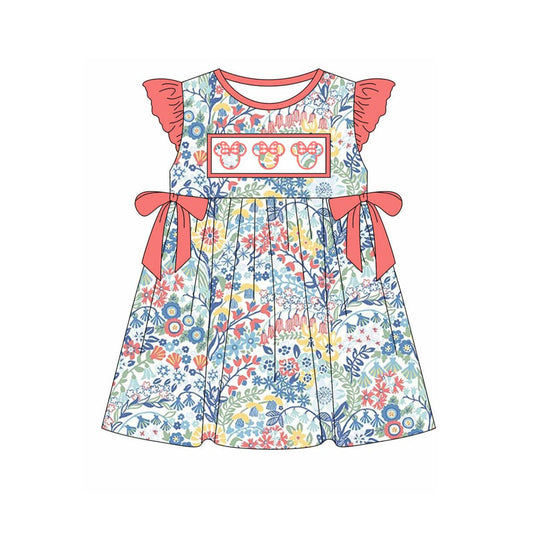 Flutter sleeves mouse floral baby girls summer dresses
