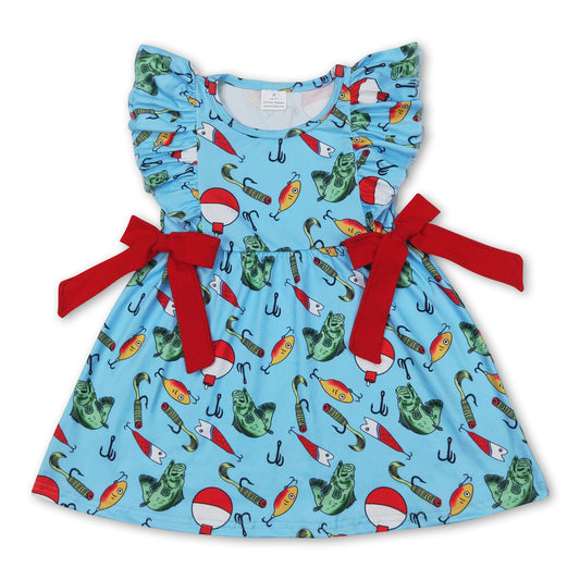 Red bow ruffle fishing baby girls summer dresses