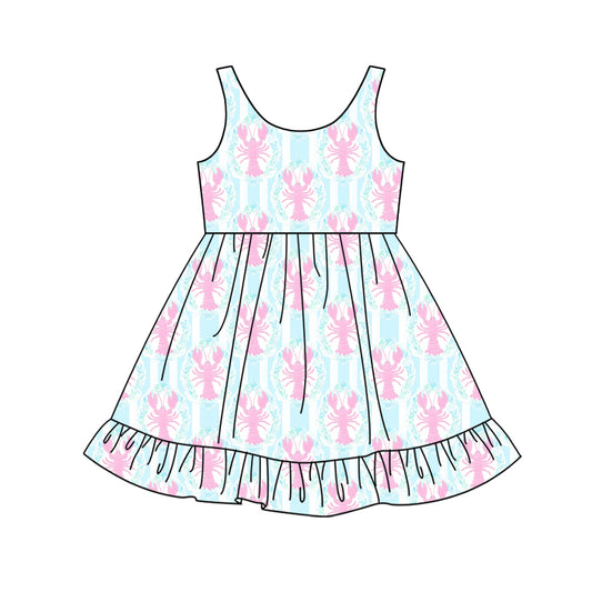 Sleeveless pink crawfish ruffle baby girls summer dress