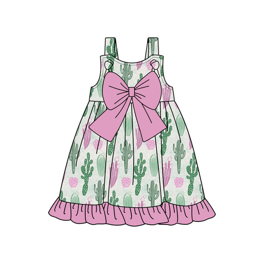 Pink bow ruffle cactus kids girls dresses
