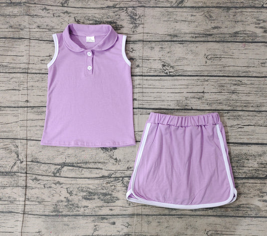 Lavender sleeveless polo shirt skirt cotton kids girls clothing set