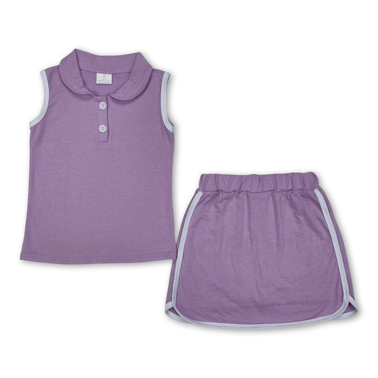 Lavender sleeveless polo shirt skirt cotton kids girls clothing set