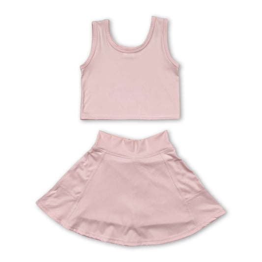 Sleeveless top skirt kids girls active wear set
