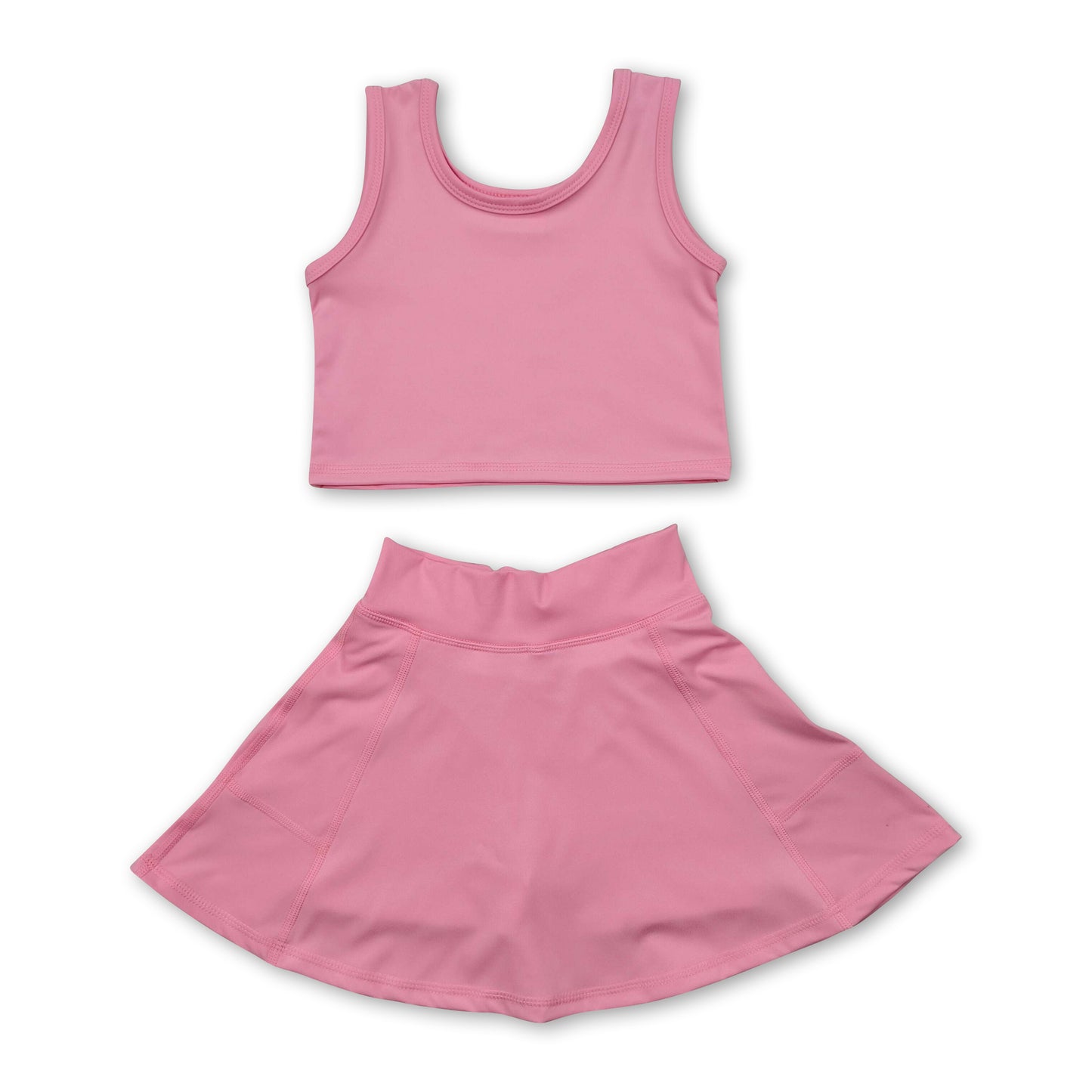 Dark pink sleeveless top skirt kids girls active wear set