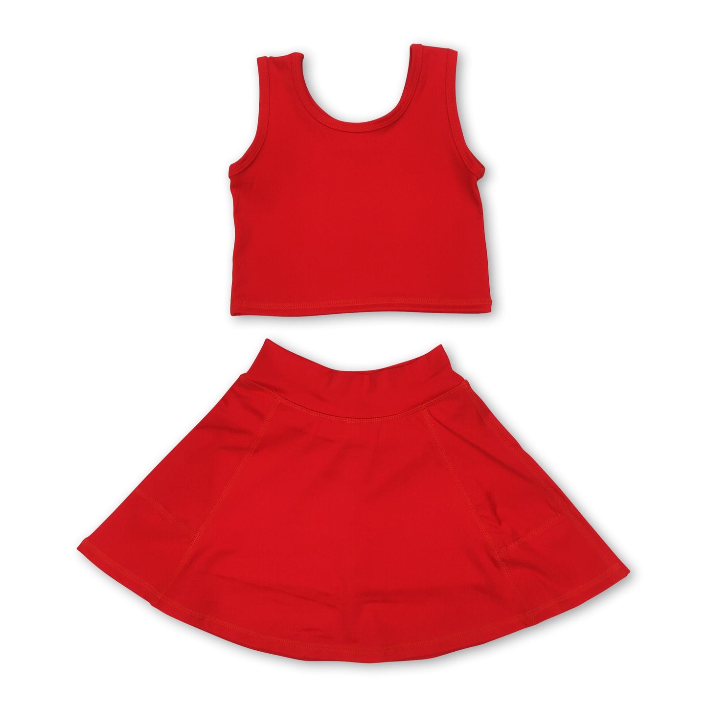 Red sleeveless top skirt kids girls active wear set