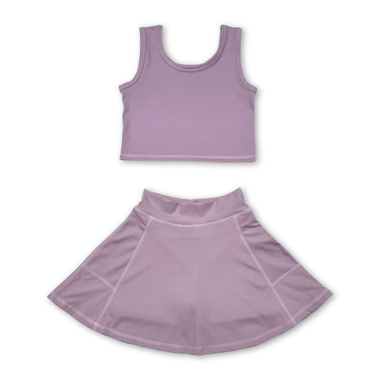 Dark grey sleeveless top skirt kids girls active wear set