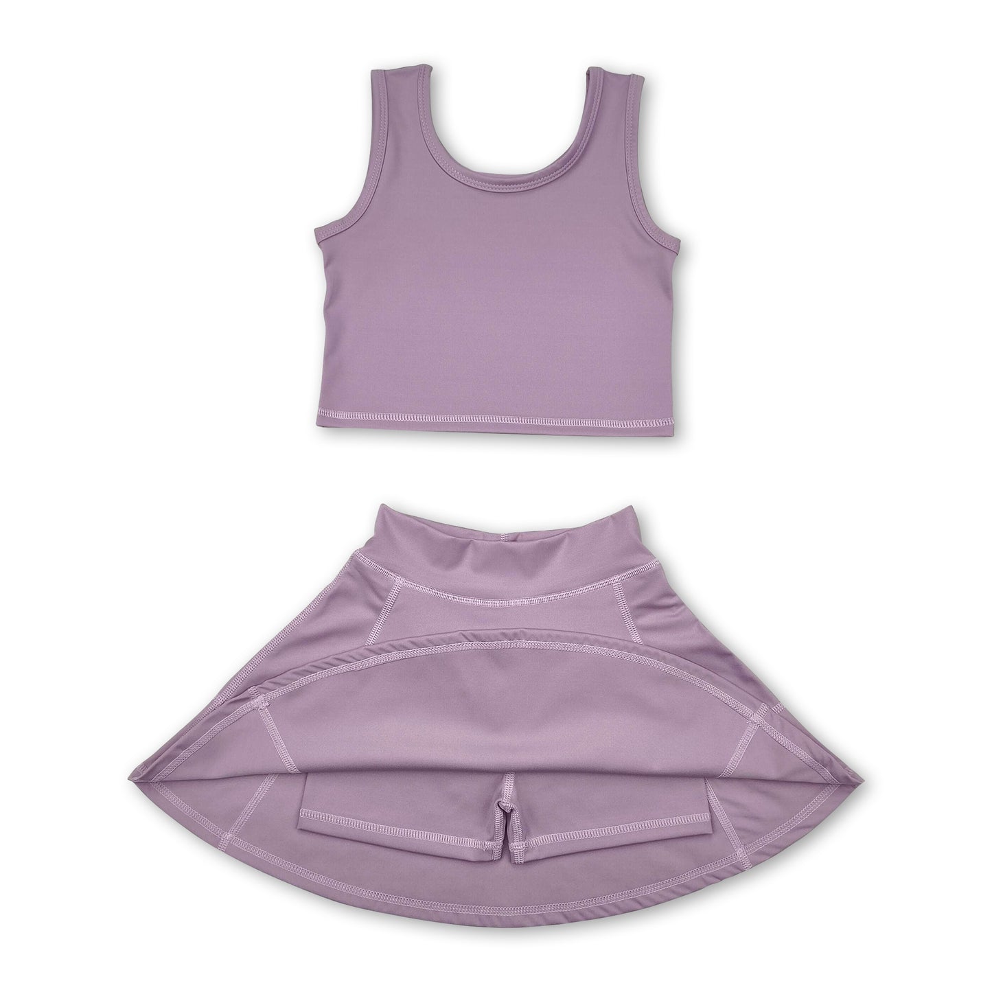 Dark grey sleeveless top skirt kids girls active wear set