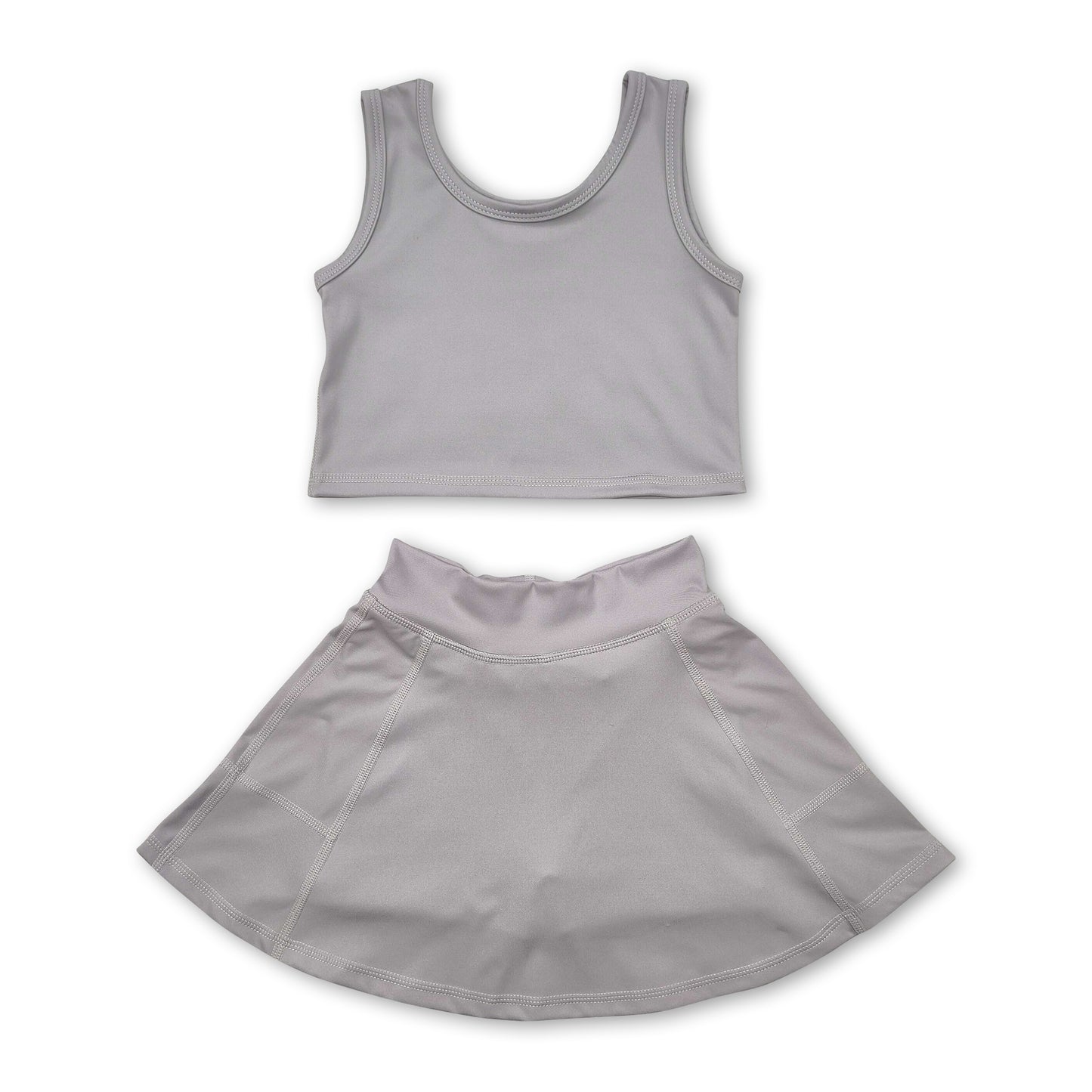 Grey sleeveless top skirt kids girls active wear set