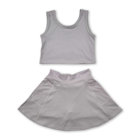 Grey sleeveless top skirt kids girls active wear set