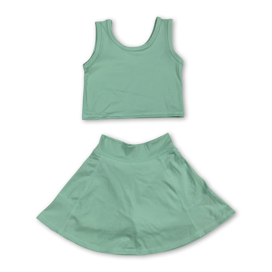 Mint sleeveless top skirt kids girls active wear set