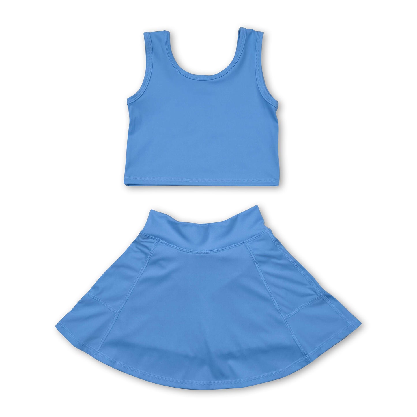 Light blue sleeveless top skirt kids girls active wear set