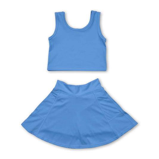 Light blue sleeveless top skirt kids girls active wear set