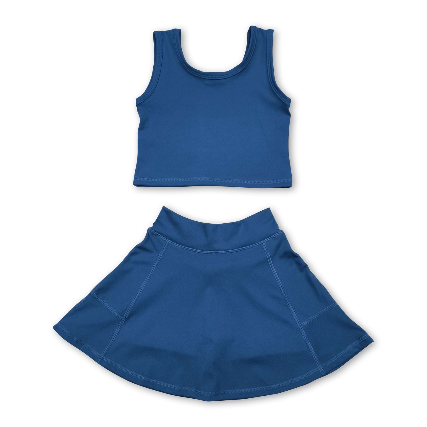 Dark blue sleeveless top skirt kids girls active wear set