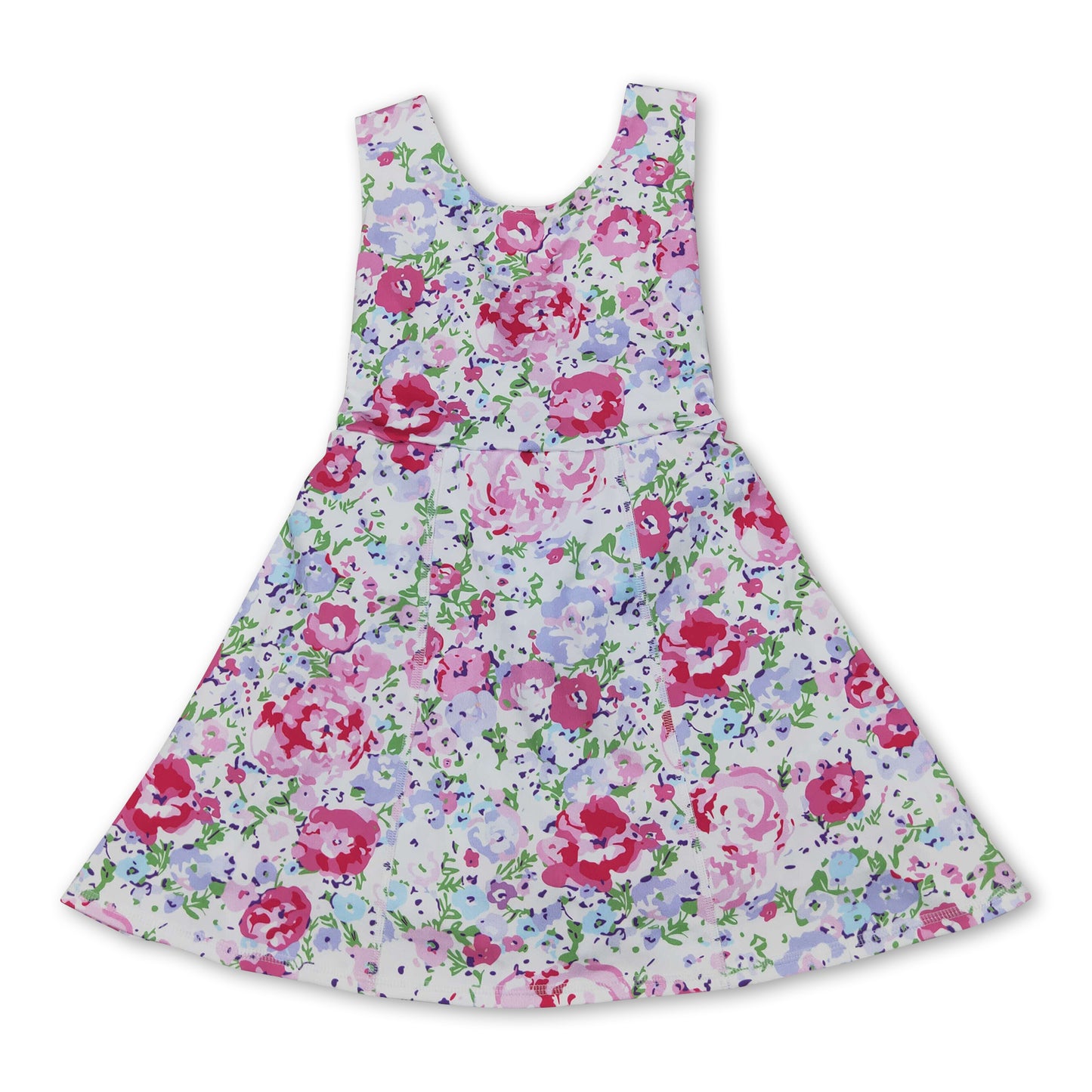 Sleeveless floral kids girls athletic dresses
