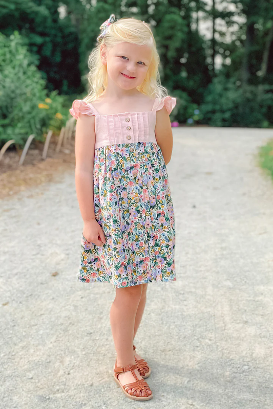 Flutter sleeves pink floral baby girls summer dresses