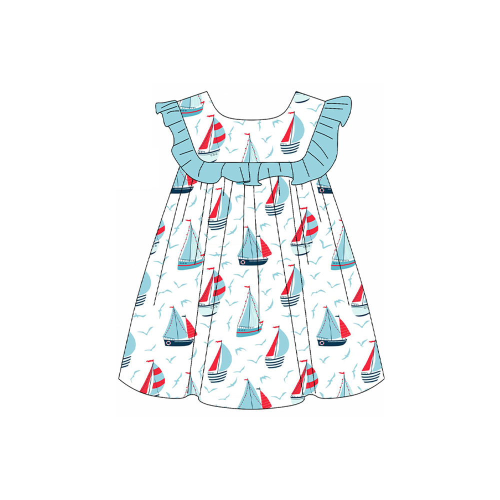 Light blue ruffle boat baby girls summer dresses