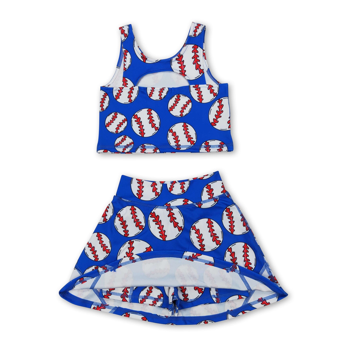Sleeveless blue baseball top skirt girls activewear clothing set