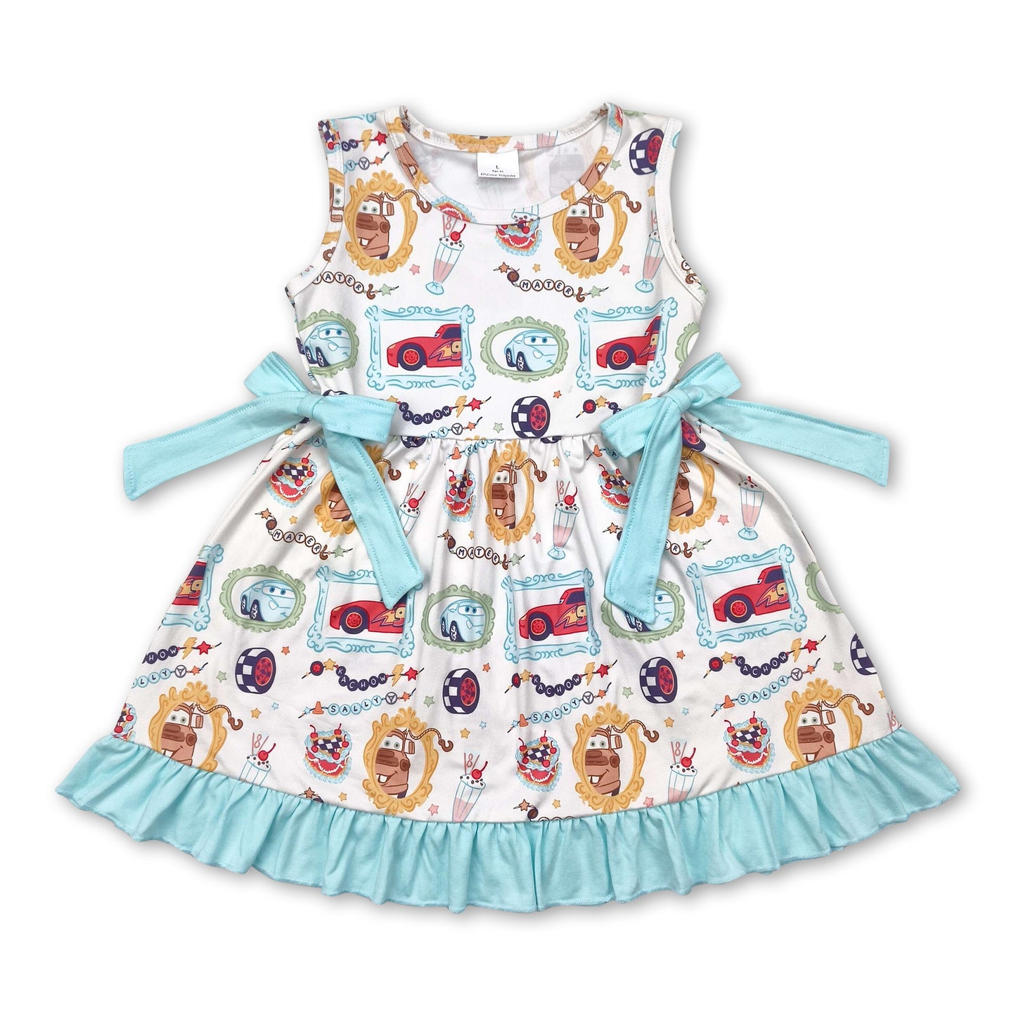 Sleeveless cars cakes floral kids girls dresses
