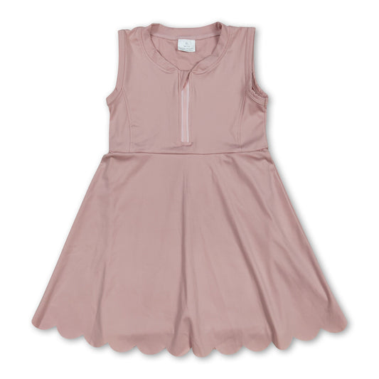 Light pink sleeveless zipper kids girls athletic dresses