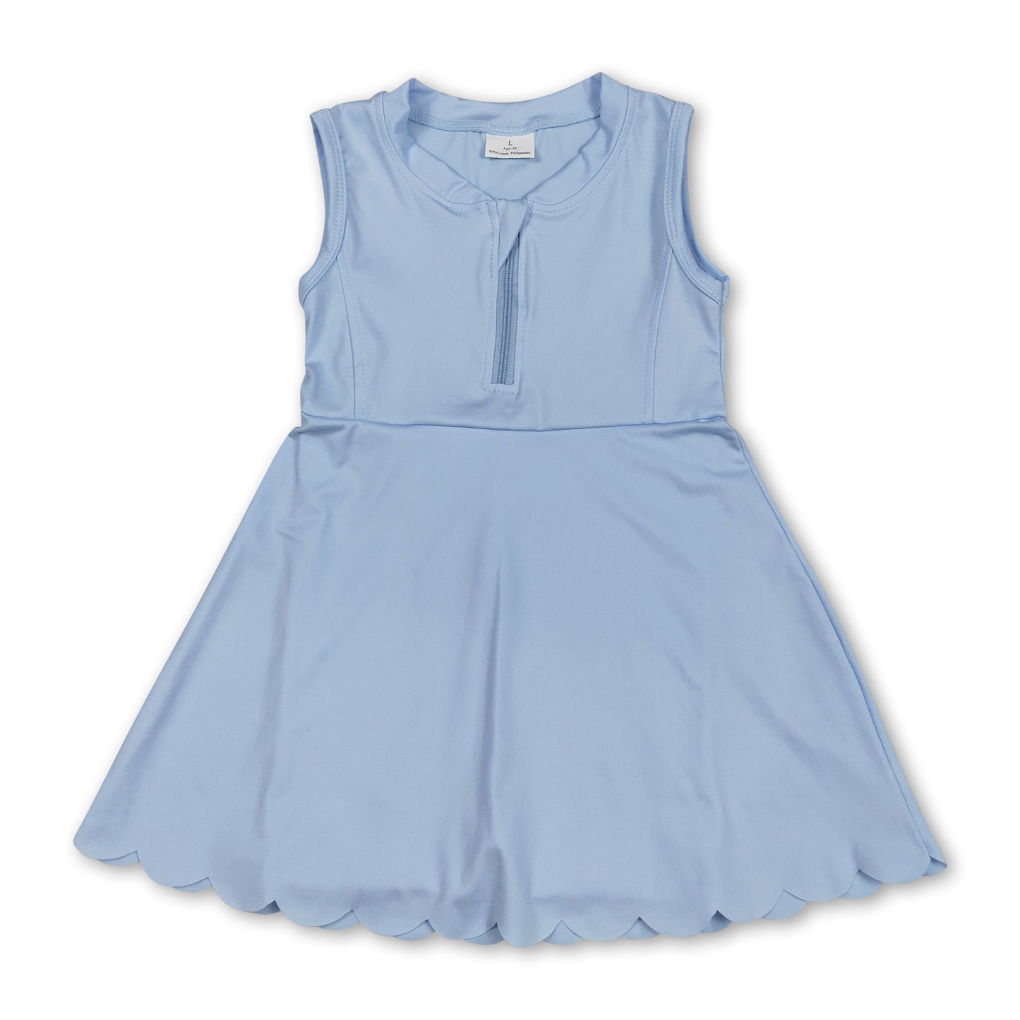 Light blue sleeveless zipper kids girls athletic dresses