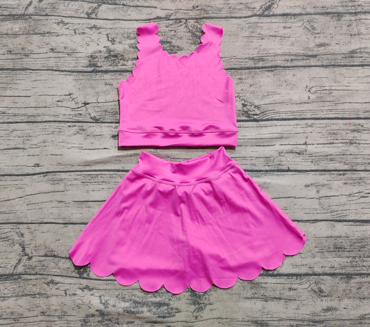 Pink sleeveless top skirt shorts kids girls active set