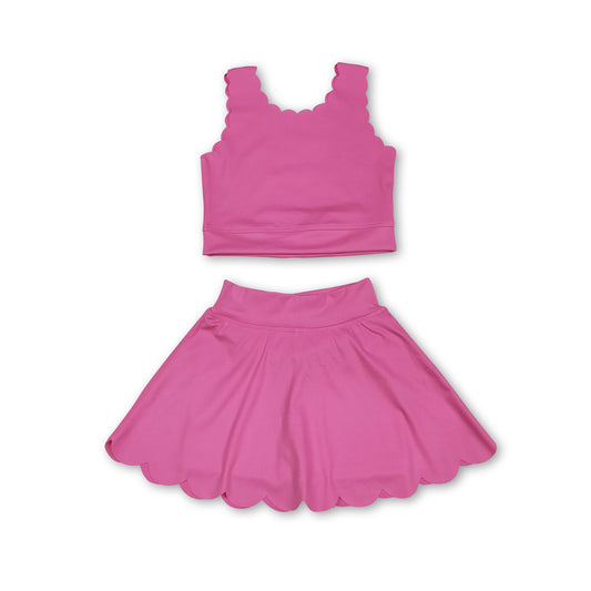 Pink sleeveless top skirt shorts kids girls active set