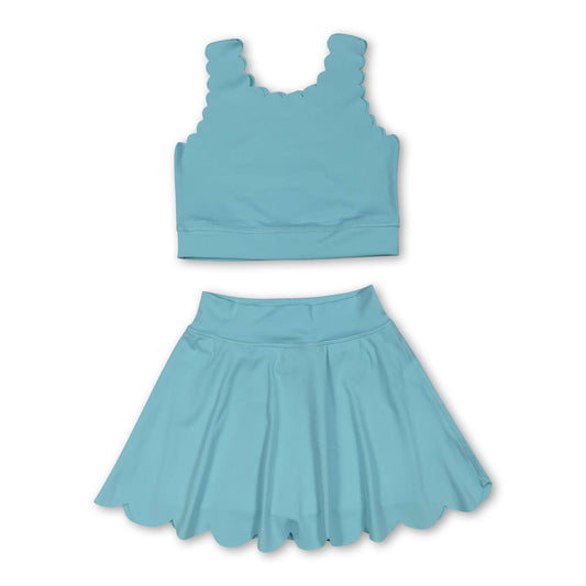 Aqua sleeveless top skirt shorts kids girls active set