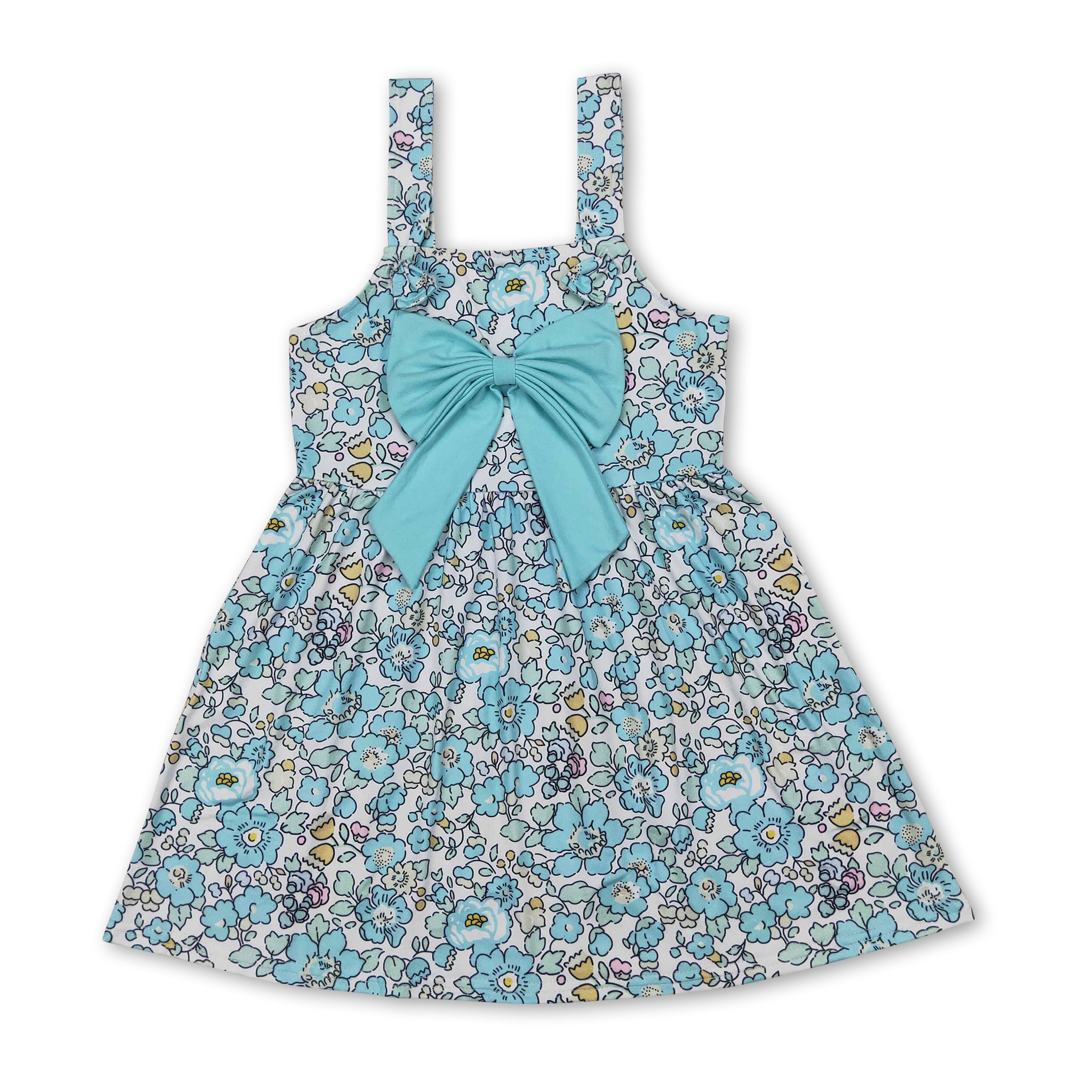 Kids Girl Spring Floral straps bow kids girls spring summer dresses – Western Kids Clothes