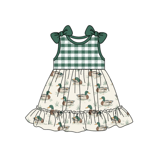 Green plaid sleeveless duck hunting kids girls dresses