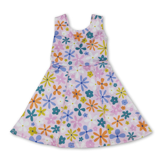 Sleeveless multi color floral kids girls athletic dresses
