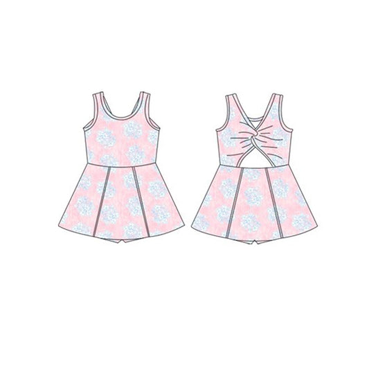 Sleeveless pink white floral kids girls athletic dress
