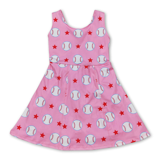 Sleeveless pink baseball stars kids girls athletic dresses