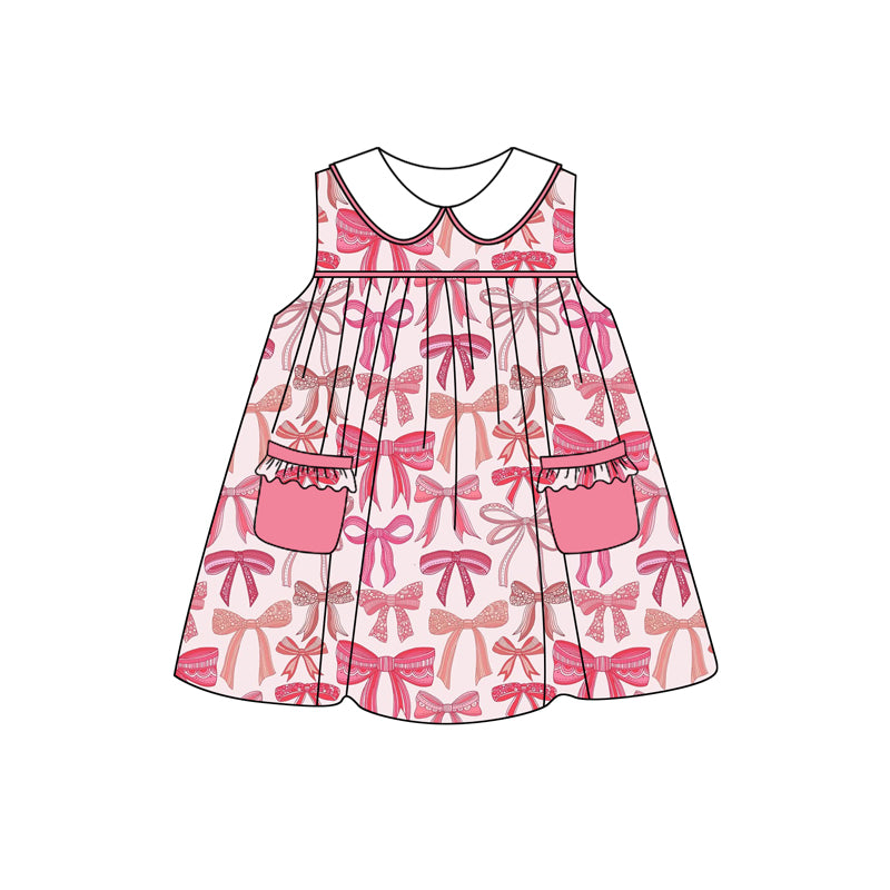 Sleeveless pink bow pocket baby girls dresses